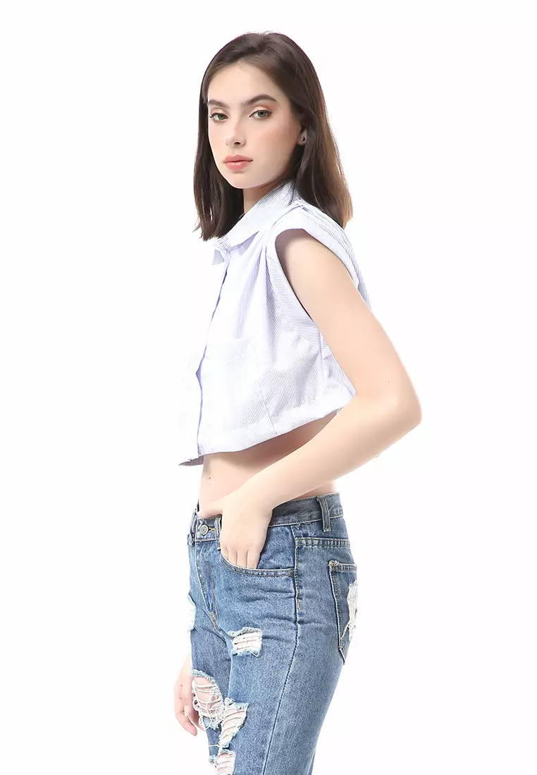 Brielle Atasan Wanita Model Serut Drawstring Top Lengan Pendek Material Cotton ORIGINAL - Blue