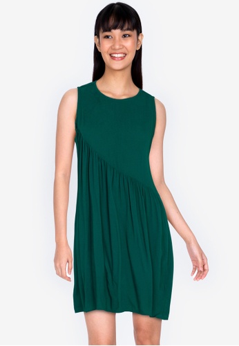ZALORA BASICS green Basic Asymmetric Frill Sleeveless Dress E4EEAAAAF9C08EGS_1