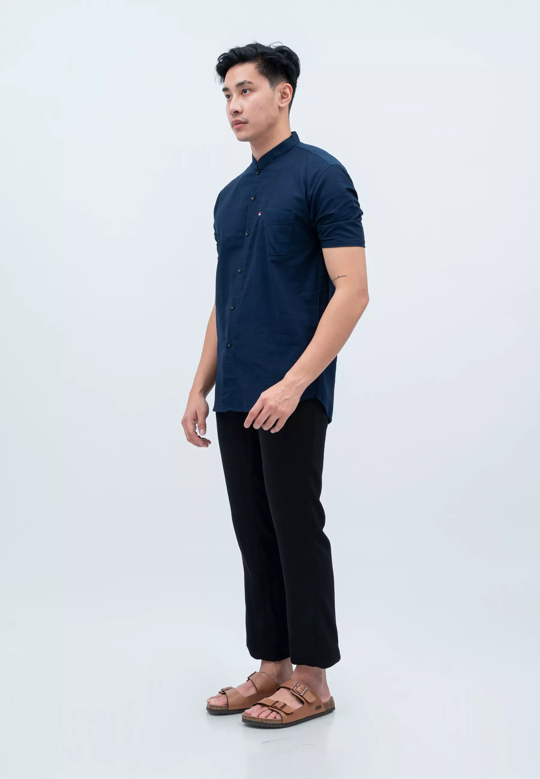 Houseofcuff Baju Koko Kemeja Lengan Pendek Pria Biru Navy