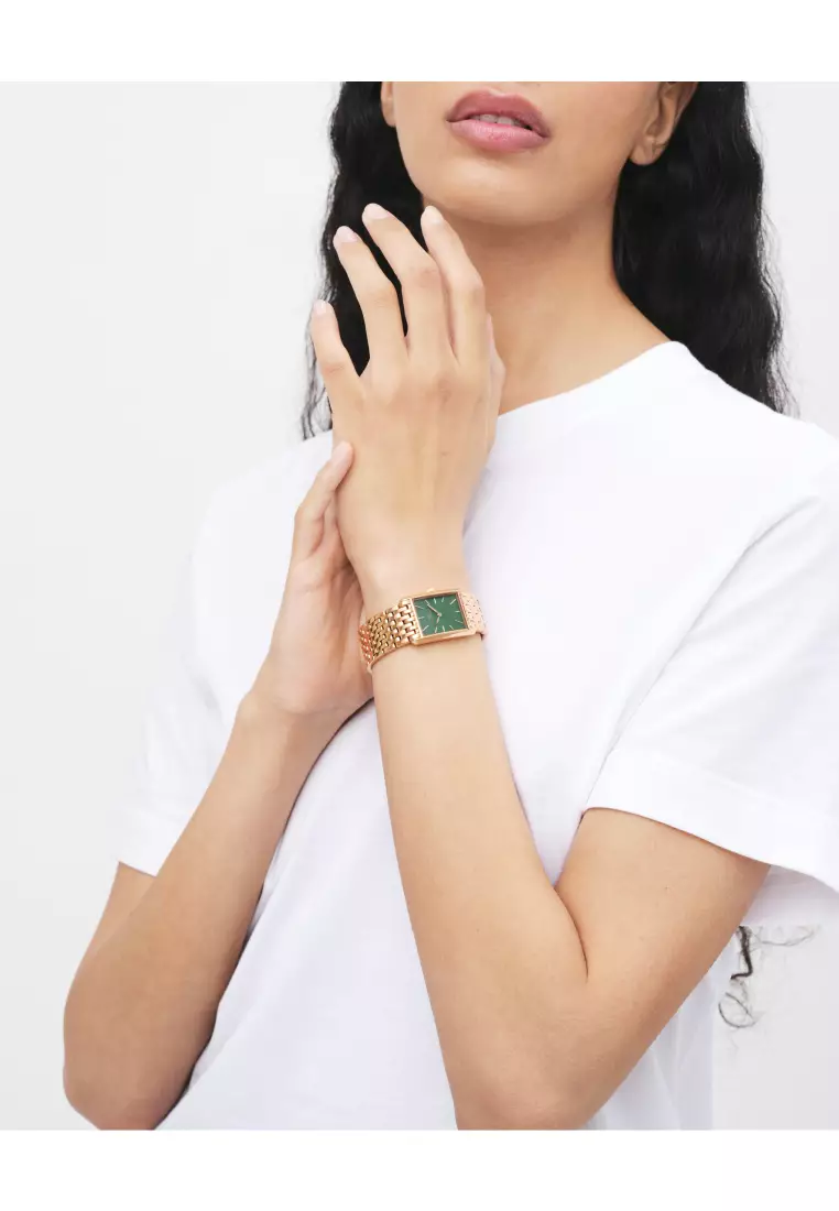 Bound 32x22mm 9-link Rose Gold - Emerald Sunray Dial - Fashion Watch for women - Stainless Steel Strap Watch - Female Watch - DW Official - Authentic