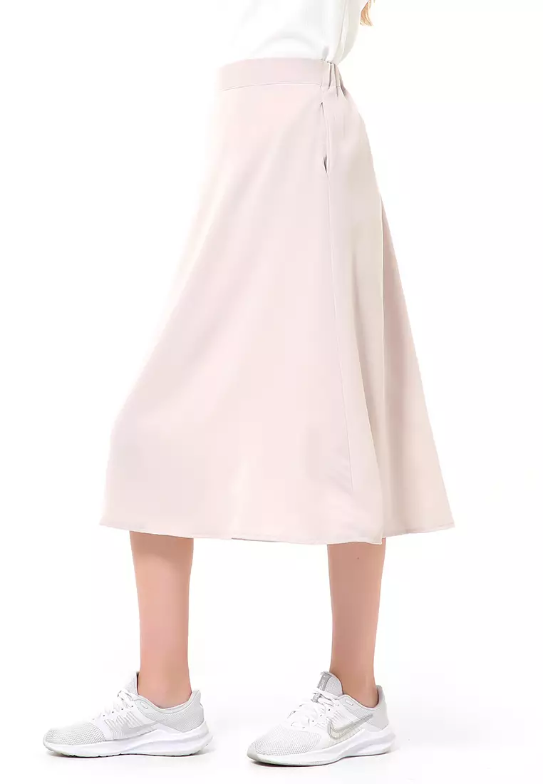 Trisha Rok Midi Wanita Model A-Line Simple Palin Motive Material Crepe ORIGINAL - Beige