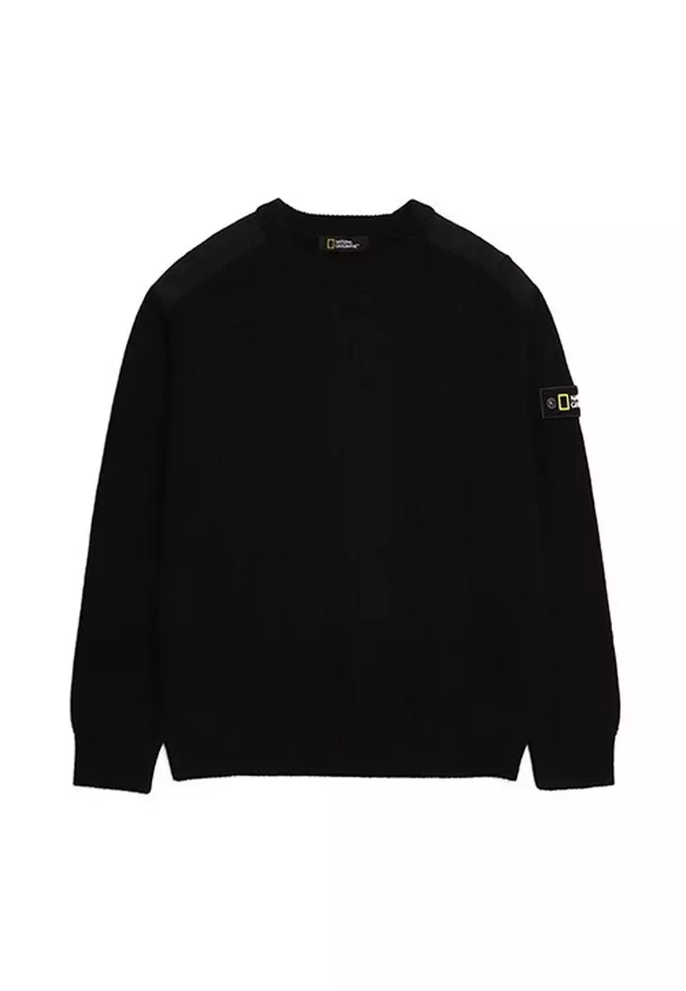 梭織配色圓領針織毛衣