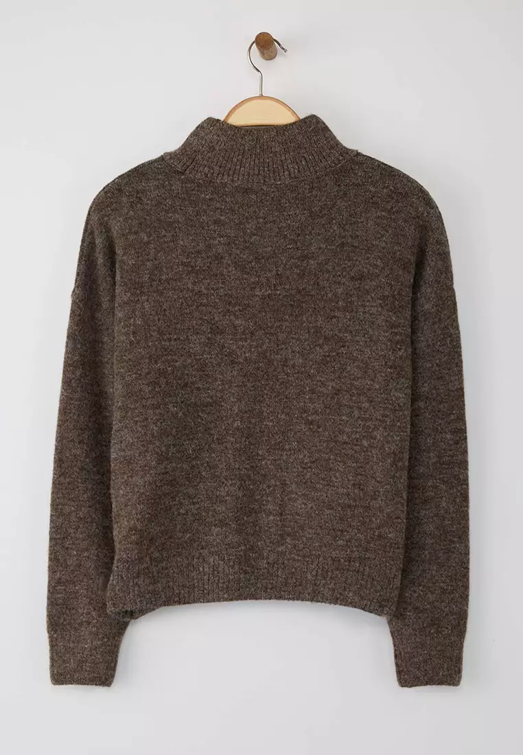 Mink Alpaca Wool Blended Premium/Special Yarn Wide Fit Basic Knitwear Sweater