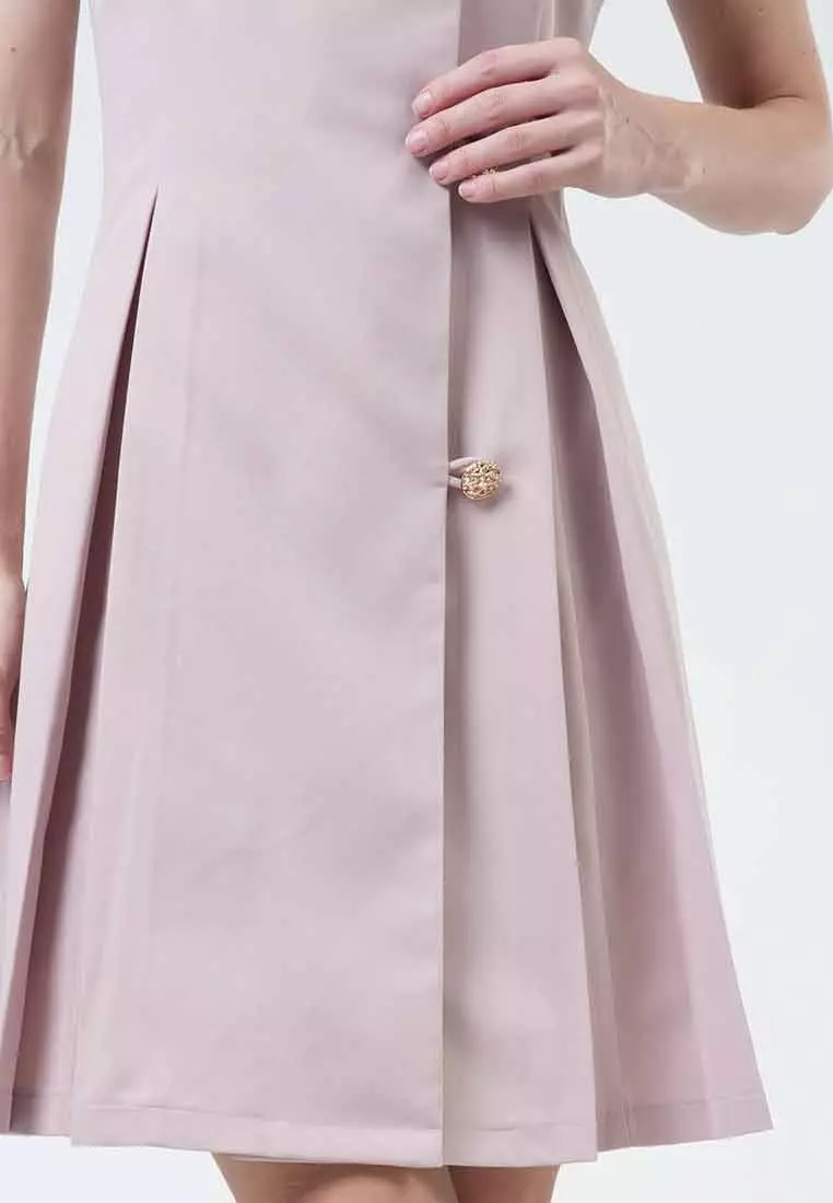 Marlowe Asymmetric Pleated Button-Front Dres