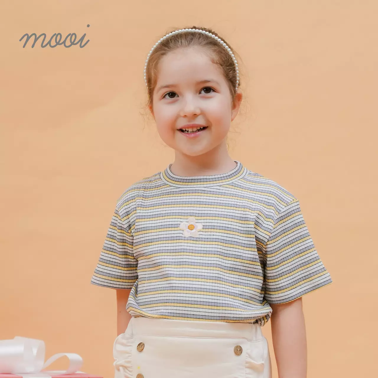 Mooi Atasan Anak Perempuan Lucy Rib Striped Tee - Brown
