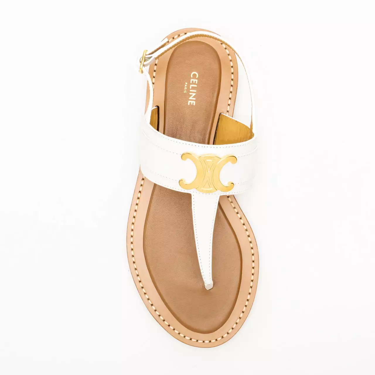 Jual Celine Lympia Triomphe Thong Calfskin Sandals White