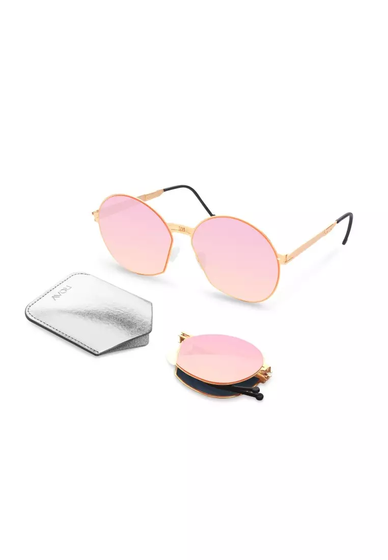 ROAV超輕極薄摺疊式太陽眼鏡 INGRID SS007 Brush Gold / Pink Mirror 14.66
