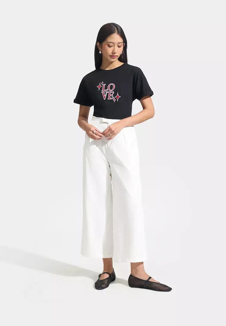 Love Embroidered with Tweed Applique Extended Tee