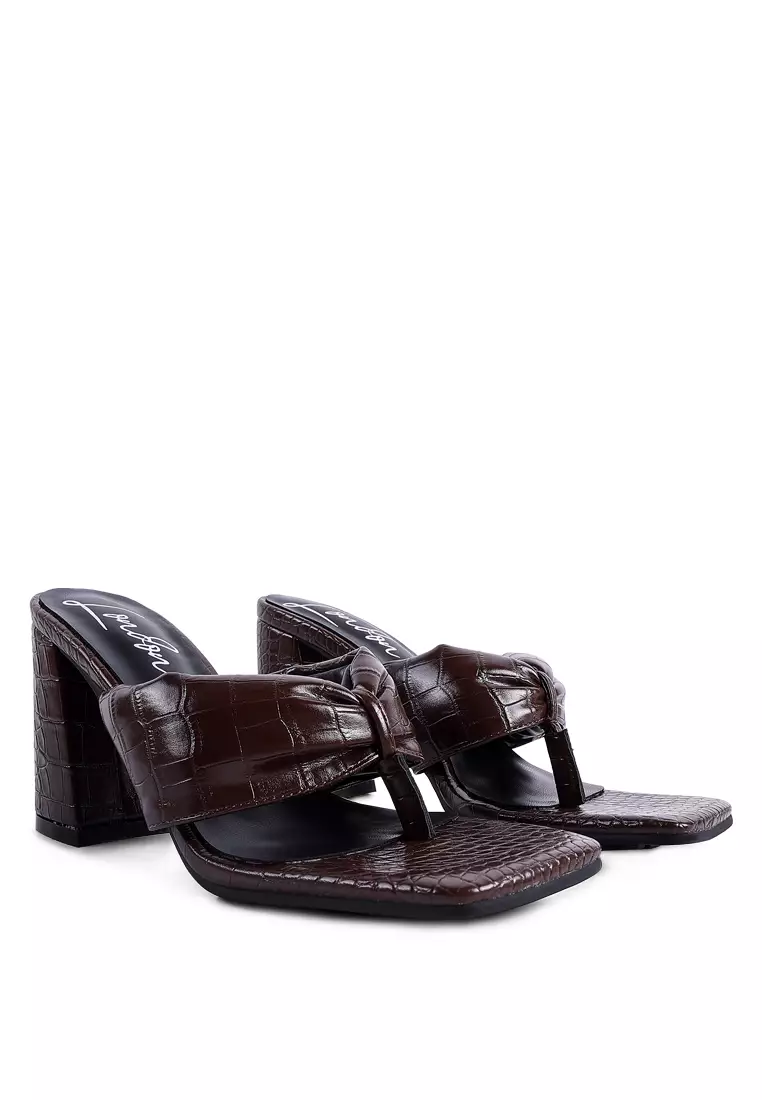 Espresso Ruched High Heeled Thong Sandals