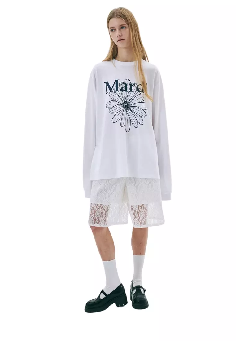 Unisex Tshirt Long Sleeve Flowermardi - White Navy