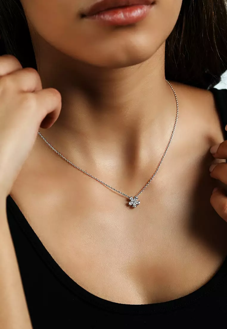 Petite Flower Lab Grown Diamond Cluster Necklace in 18K White Gold