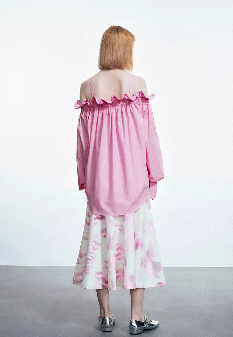 Frill Trim Off-Shoulder Shirt