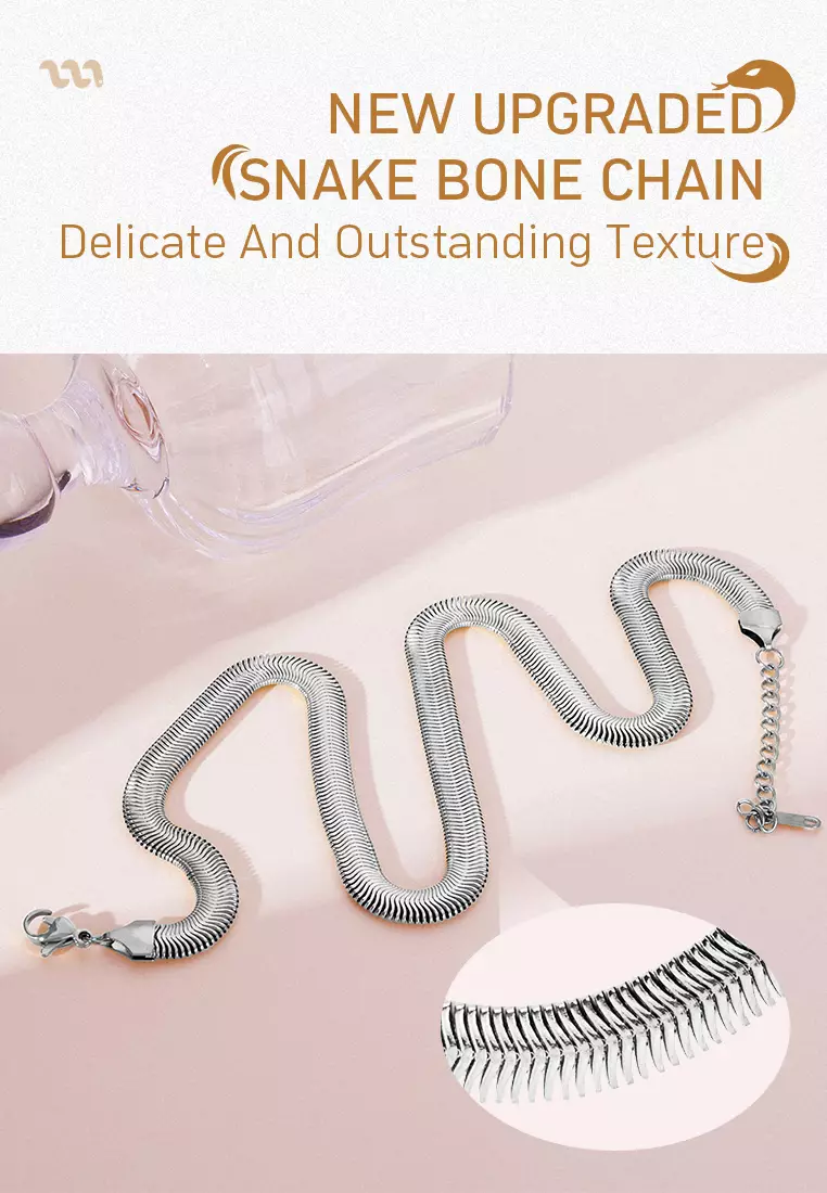 Kalung Pria Wanita Titanium Snake Bone Style Anti Pudar Fashion Cool silver color