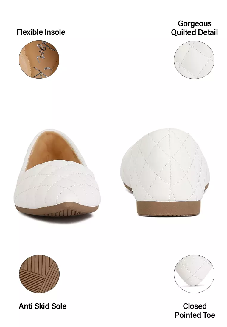 White Quilted Ballet Flats