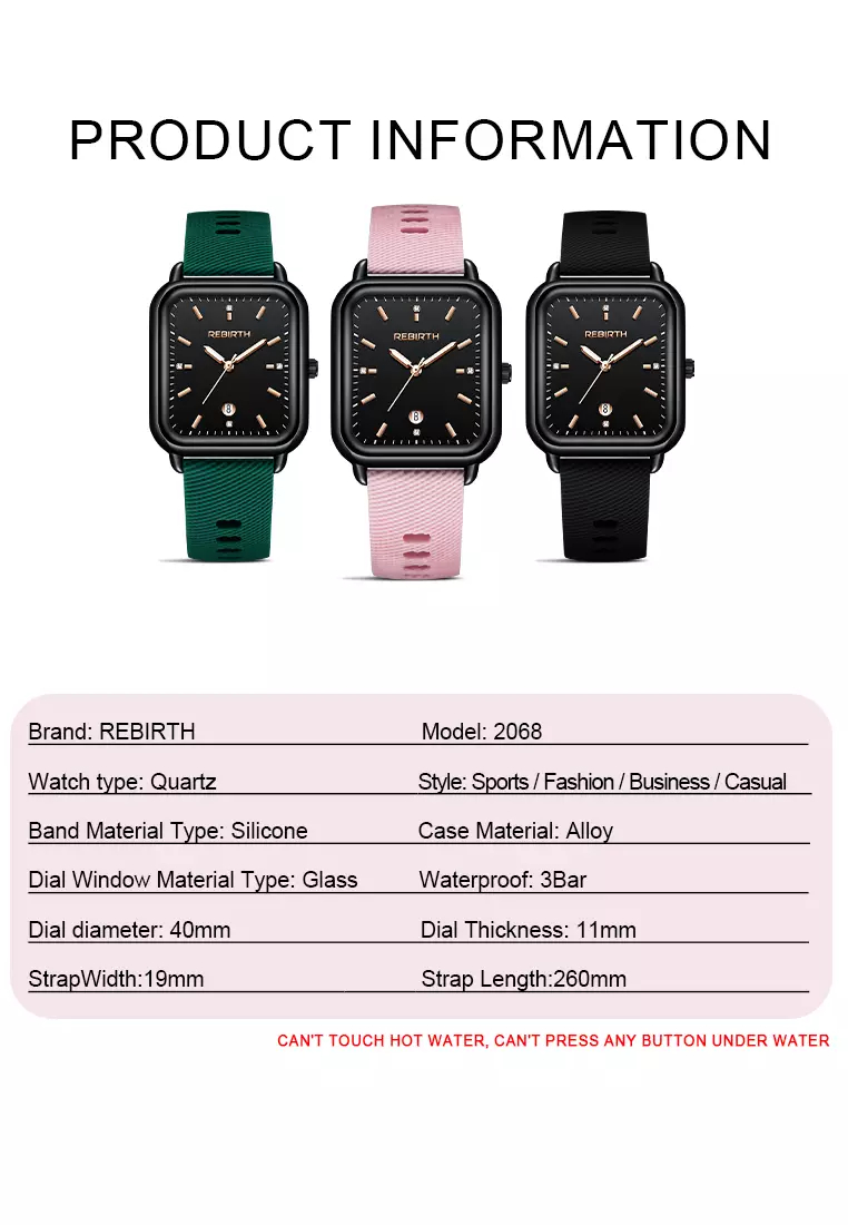 Jam Tangan Wanita Original Square Anggun Tali Silikon Anti Air Merah Jambu