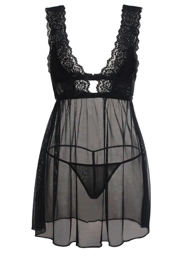 SMROCCO black Lucia Lingerie Nightie Dress PM8075 (Black) E7818AA28AA32EGS_1