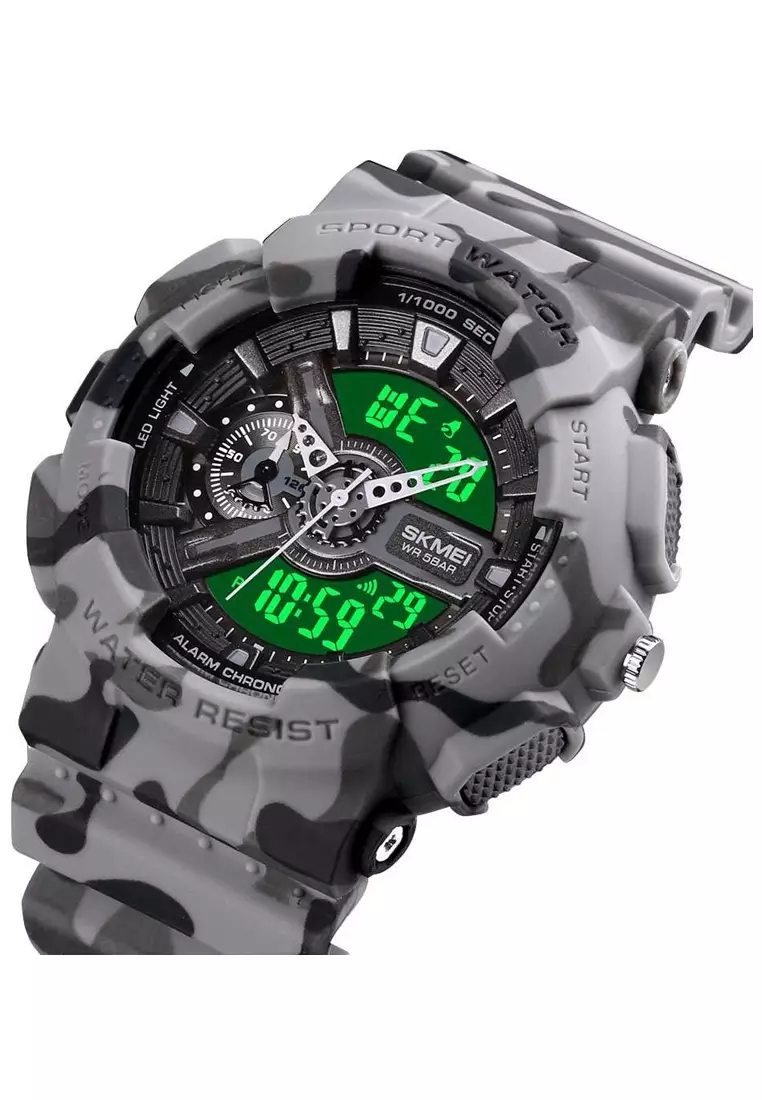 Jam Tangan Analog Digital Pria Design Sporty Many Function Waterproof Strap Tali Material PU DS88 ORIGINAL