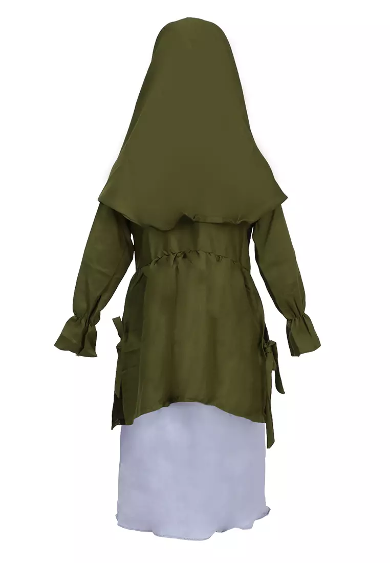 Jourell Setelan Gamis Anak Wanita Motif Polos Kids One Set Material Moscrepe ORIGINAL - Army Green