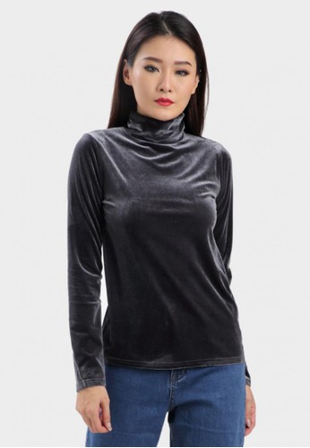 Suede Turtle Neck Blouse in Grey