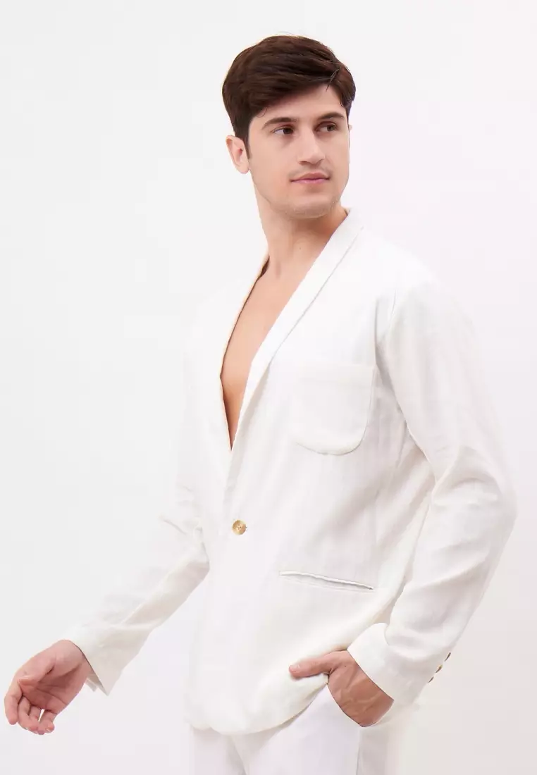 Salt Blazer Linen Pria Putih - Linen Blazer Men White