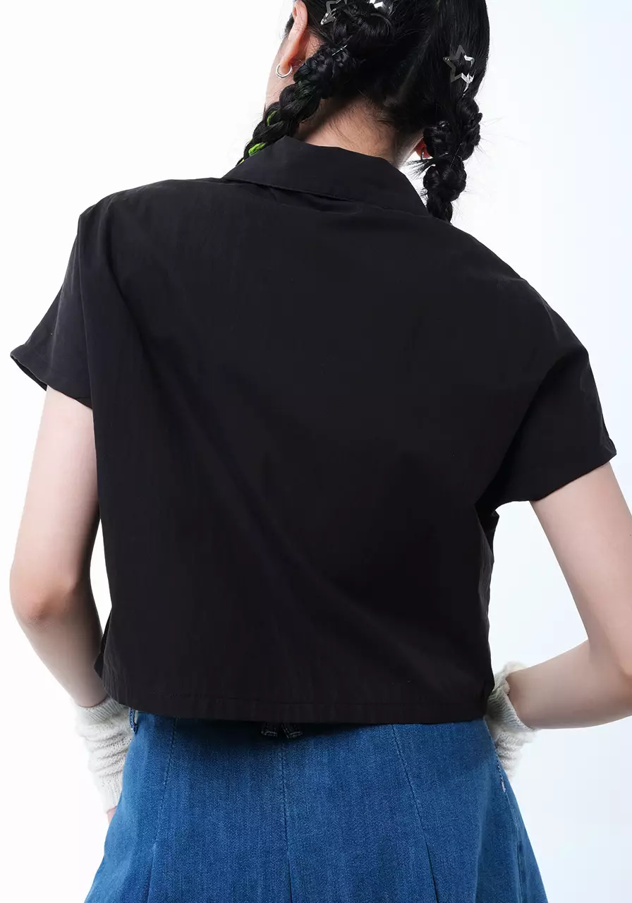 Kemeja Crop Wanita Kazura Black