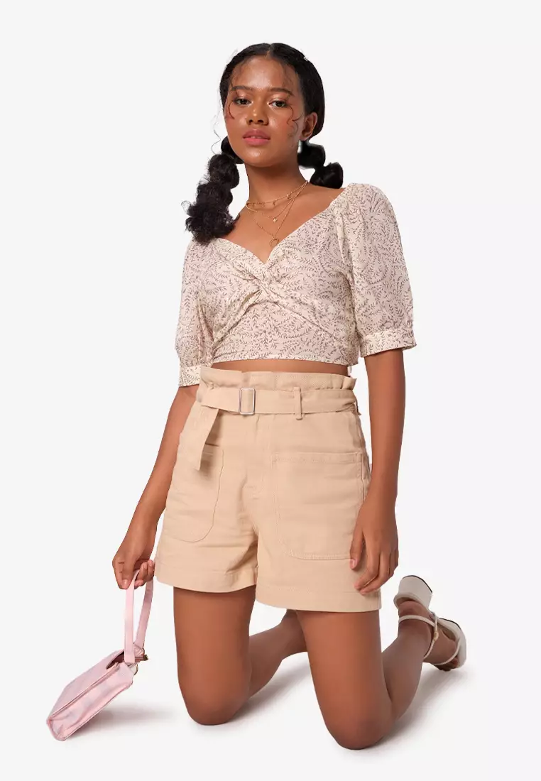 Vines Print Twist Front Blouse