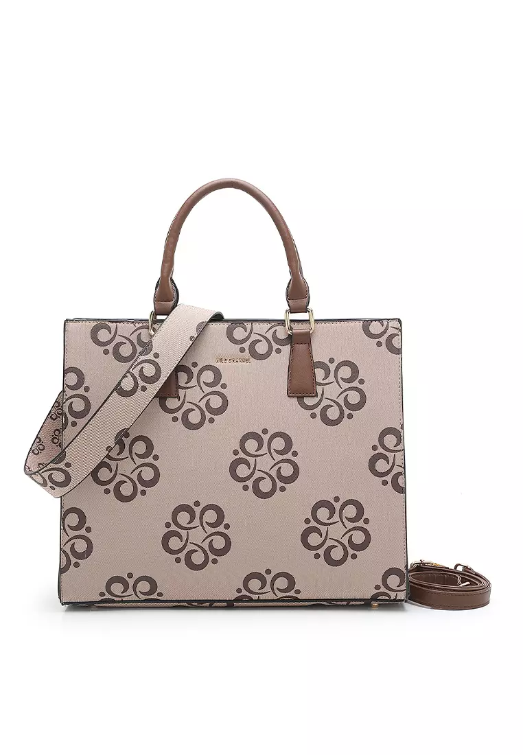 Women's Monogram Top Handle Bag / Sling Bag / Crossbody Bag - Beige