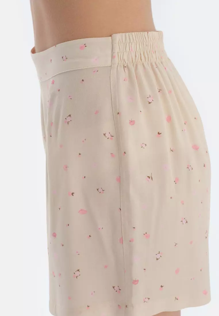 Ecru Woven Bottom Shorts, Floral, Regular, Short Leg, Sleepwear for Women