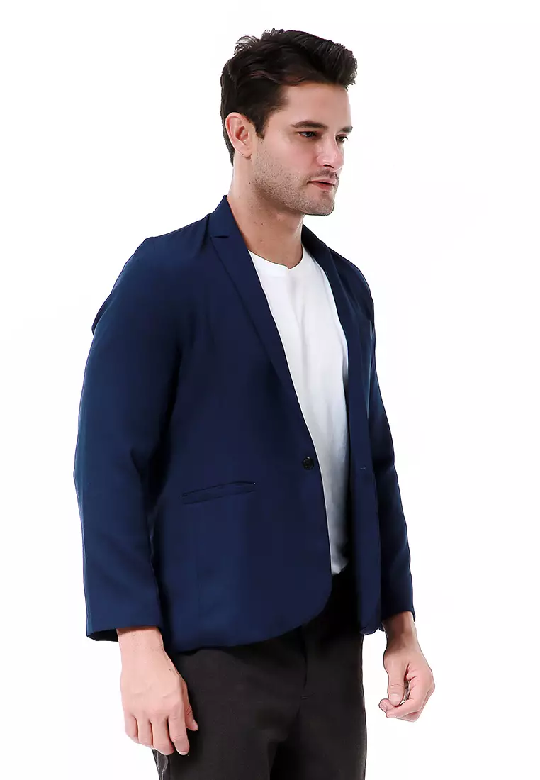 Elard Outerwear Pria Blazer Formal Long Sleeve Motif Polos Material Semiwoll ORIGINAL - Navy