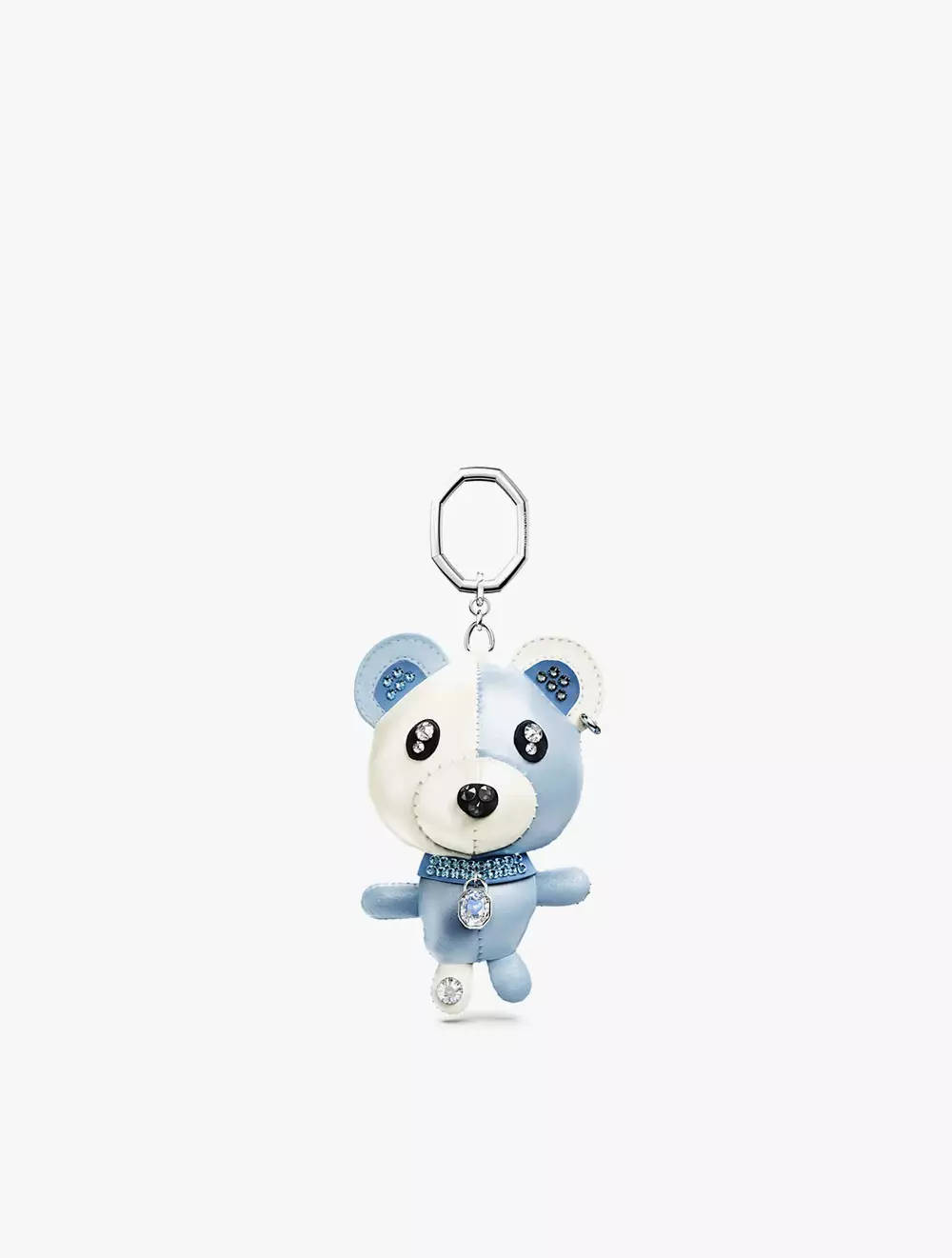 Teddy bag charm, Bear, Blue, Rhodium plated