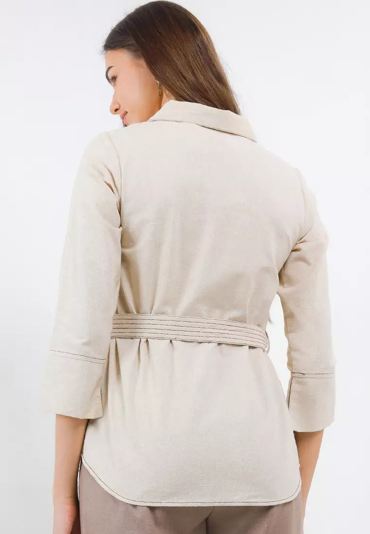 Casya Blouse In Brown With Belt