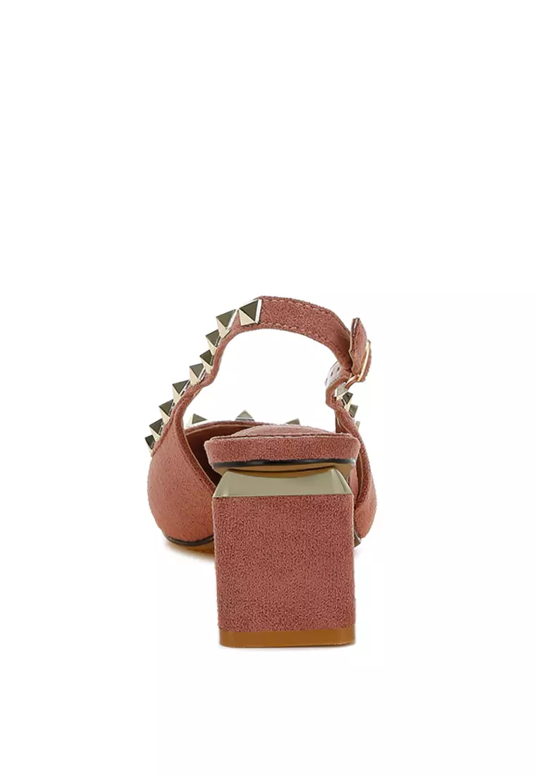 Sandal Microfiber Hiasan Stud dalam Warna Blush