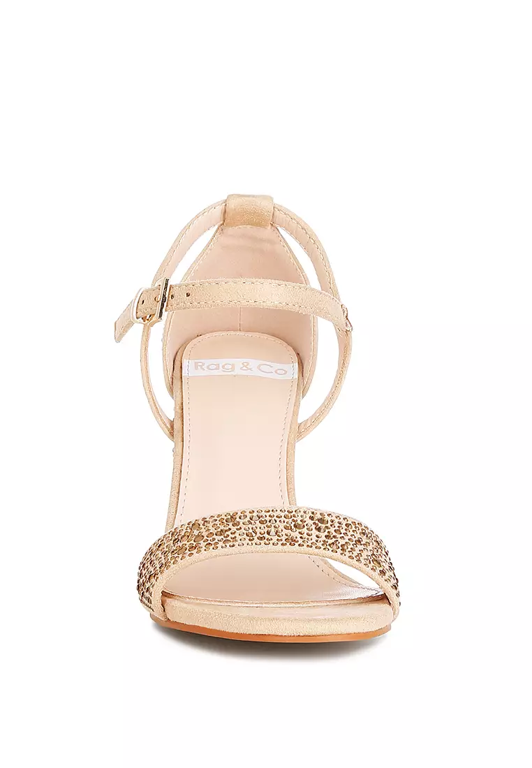 Rhinestones Embellished Sandals in Beige