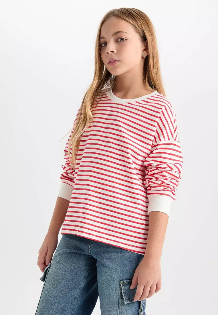 Relax Fit Crew Neck Striped Sweatshirt