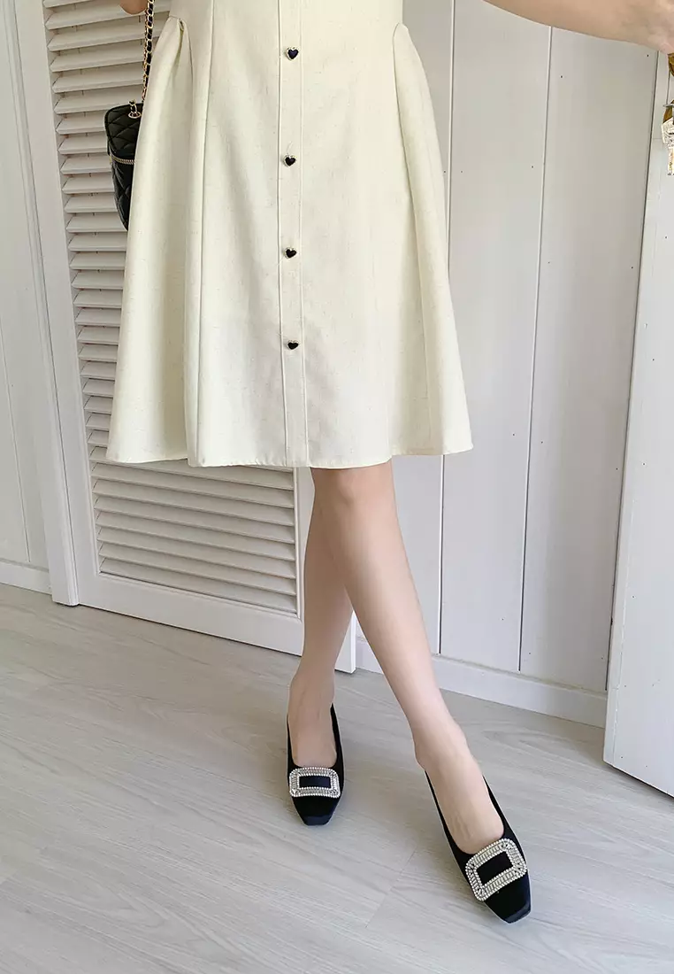 Rhinestone Buckle Satin Pumps WW3519-2