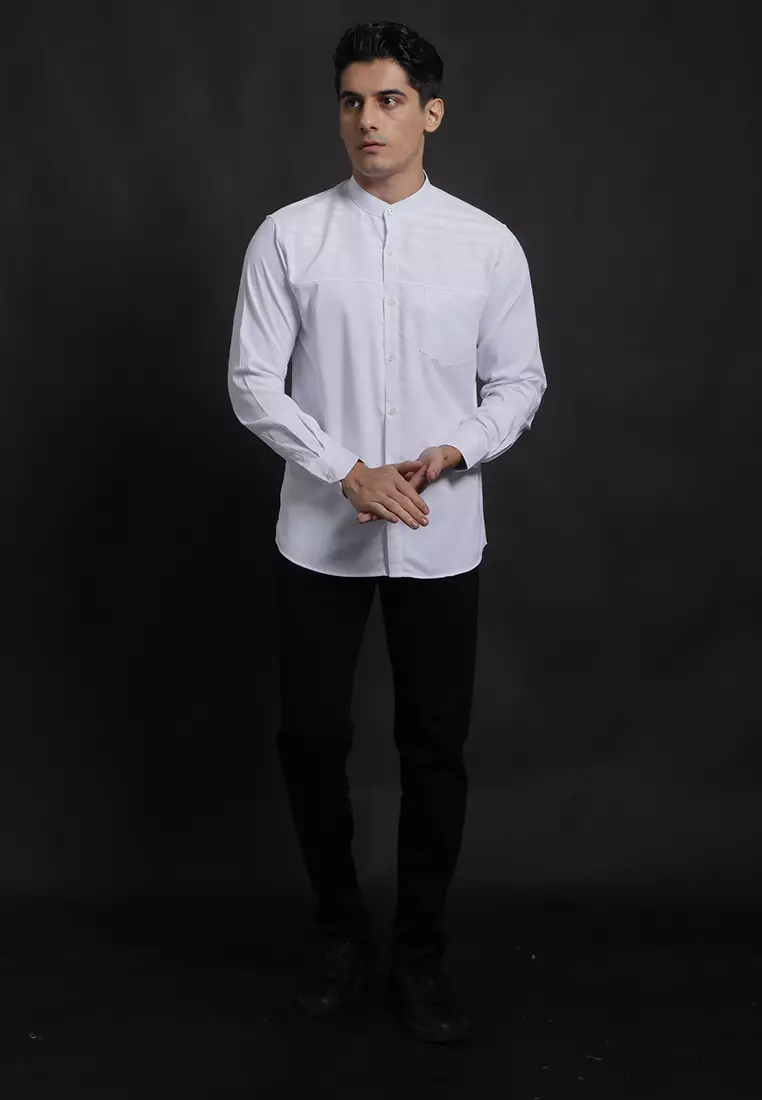 Casella Baju Koko Pria Lengan Panjang Premium Horizontal White | Koko Elegant Ismail Lengan Panjang 9895 White