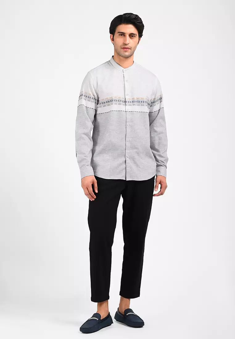 MOC Kemeja Koko Lengan Panjang Pria NAKI-GREY