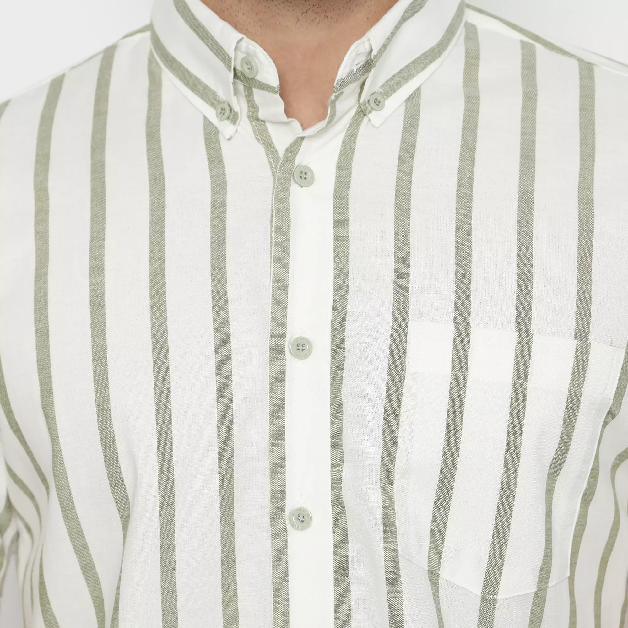 Platini Kemeja Motif Salur Pria Lengan Pendek Katun Oxford Hijau Sage 73272