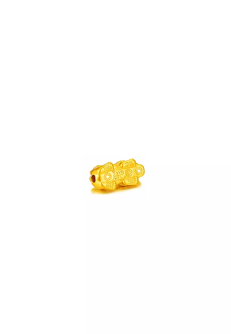 THE Mix Collection 999.9/24K Pure Gold Double Dragon Charm & Pixiu Agate Bracelet Set