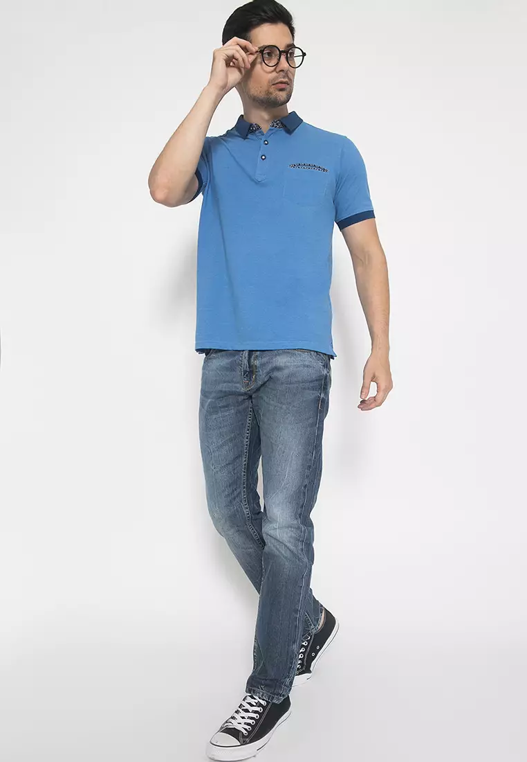 Johnwin - Kaos Casual Polo Pria - Biru - Kantong - ATS.625.M375.01.CSS