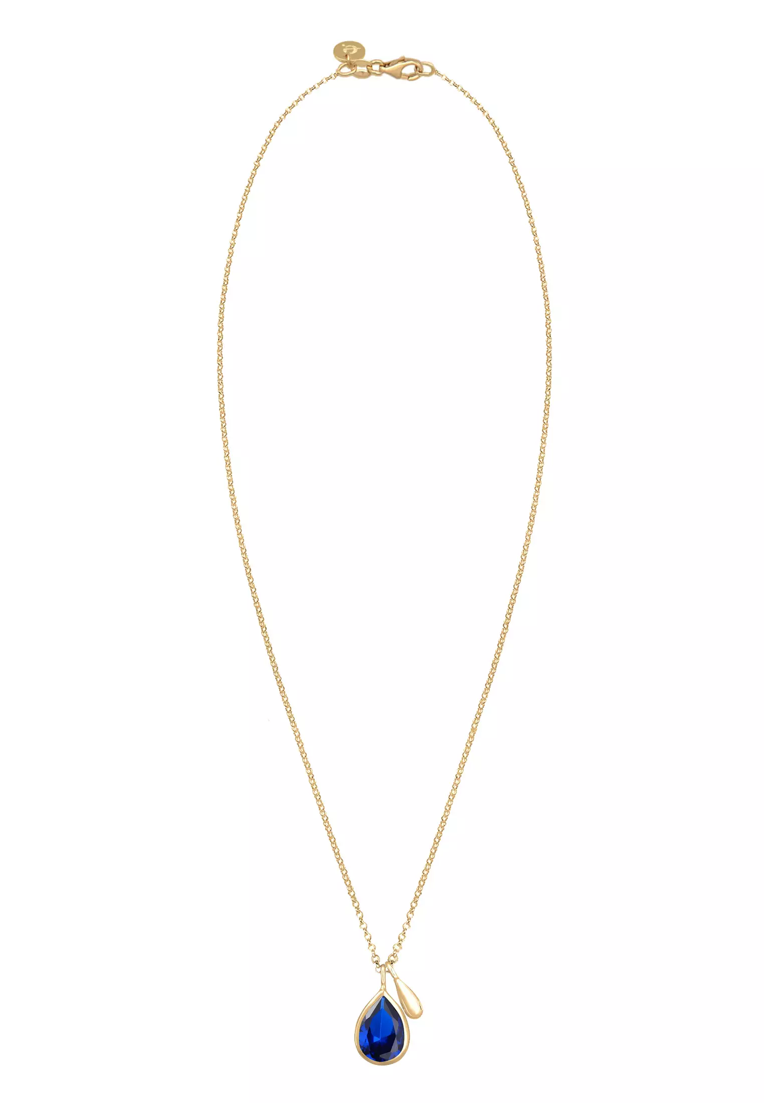 Necklace Drop Sapphire Blue Gold Plated