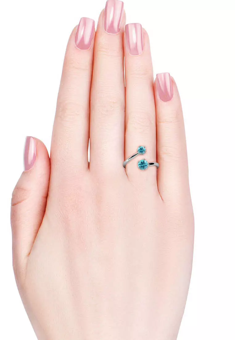 Birth Stone Ring March Aquamarine WG - Cincin Crystal by Her Jewellery