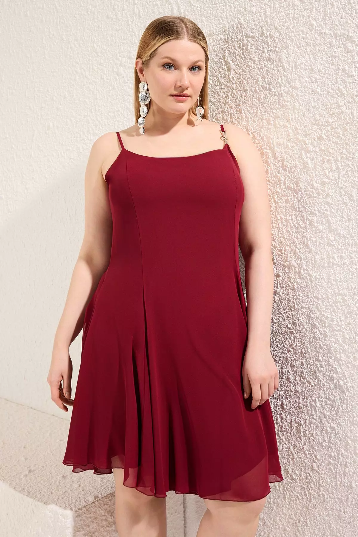 Chiffon Accessory Strap Mini Woven Plus Size Dress