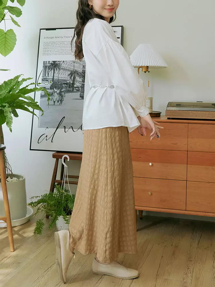 日系立體織紋腰鬆緊A字長裙《CA2976》