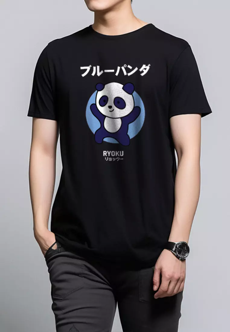 MTM77 kaos anime panda tulisan jepang pria instacool hitam