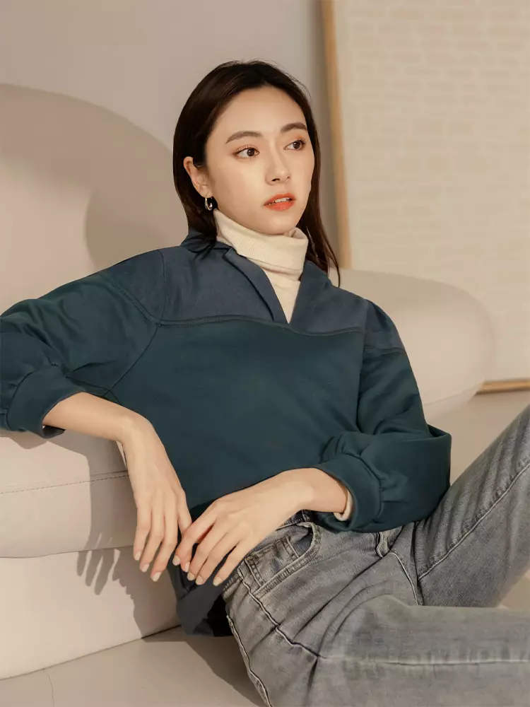 Collared color-blocked long-sleeve sweatshirt [AB19172]