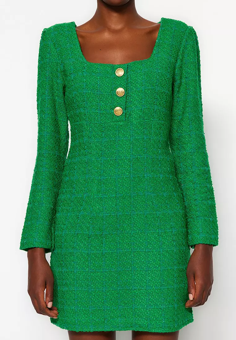 Super Mini Woven Tweed Dress