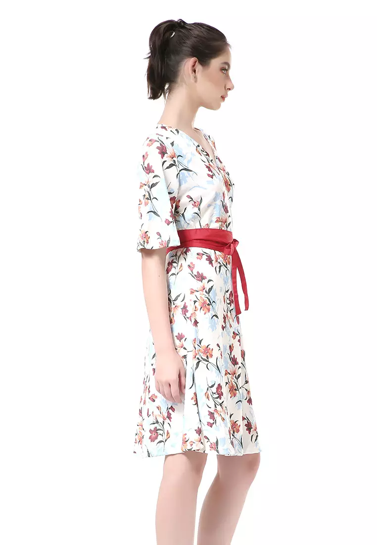 Rachel Dress Kasual Wanita Lengan Pendek Floral Motive Material Chiffon ORIGINAL - Multicolor