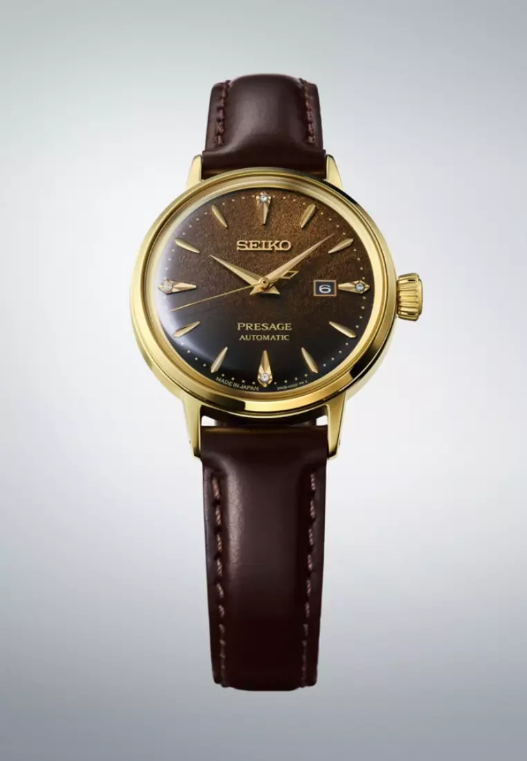 Seiko Presage Cocktail Time ‘Jamaican Coffee’ Diamond-Set 30mm Dark Brown Gradation Dial Leather Band Automatic SRE020J1