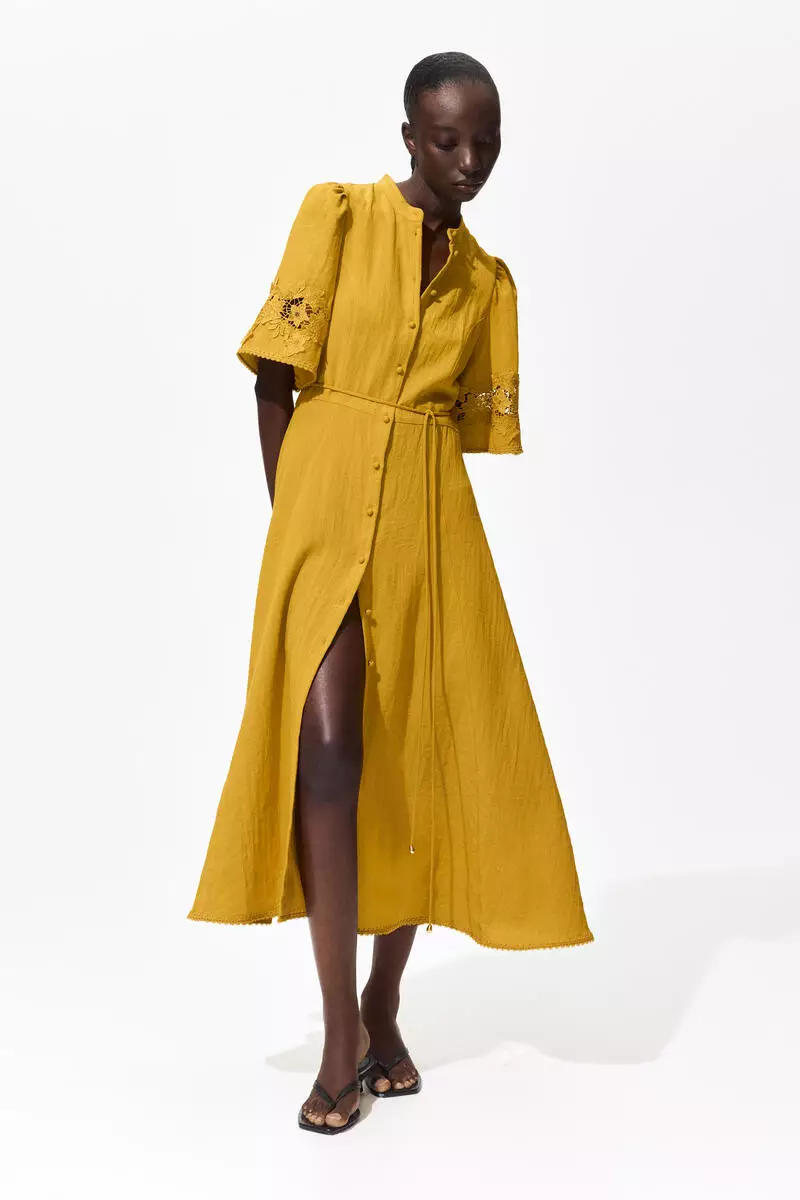 Crinkled broderie anglaise dress